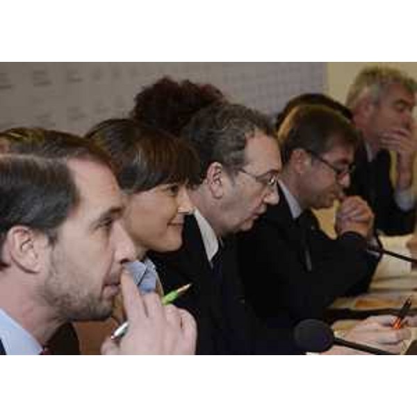 La Giunta del Friuli Venezia Giulia durante la conferenza stampa di fine anno, con la presidente Debora Serracchiani e gli assessori regionali - Villa Manin di Passariano (Codroipo) 22/12/2015