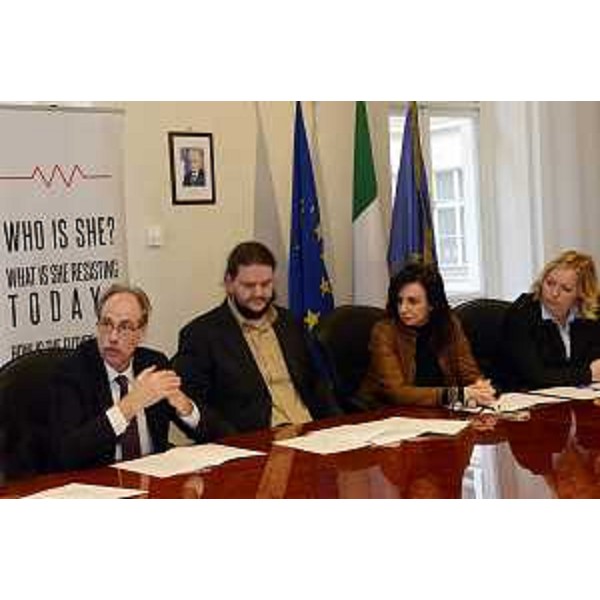 Gianni Torrenti (Assessore regionale Cultura e Solidarietà), Borut Jerman, Rita Maffei e Helga Moze Glavan alla conferenza stampa di presentazione del Progetto europeo "Donne della Resistenza", nella sede della Regione Friuli Venezia Giulia - Trieste 12/01/2016