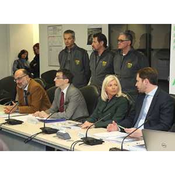Paolo Stefanelli (Direttore ERSA), Lorenzo Kasperkovitz (Vicedirettore Federazione BCC FVG), Luisa De Marco (Presidente Udine e Gorizia Fiere S.p.A.) e Cristiano Shaurli (Assessore regionale Risorse agricole e forestali) alla conferenza stampa di presentazione di AgriestLand 2016 e del Programma di Sviluppo Rurale (PSR) 2014-2020 del FVG - Udine 14/01/2016 (PhotoLife Udine)