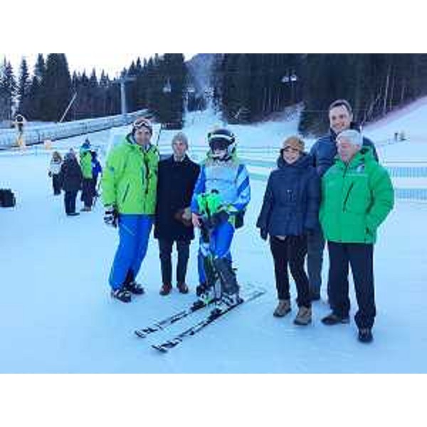 Debora Serracchiani (Presidente Regione Friuli Venezia Giulia), Renato Carlantoni (Sindaco Tarvisio) e Franco Fontana (Presidente FISI FVG) alla prima giornata del "2016 IPC Alpine Skiing World Cup 11° Memorial Hans Erlacher" (organizzato da A.S.D. Sport for All - Hans Erlacher Team) - Tarvisio 18/01/2016