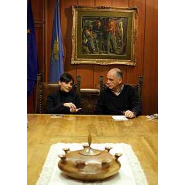 Debora Serracchiani (Presidente Regione Friuli Venezia Giulia) e Augusto Rollandin (Presidente Regione Valle d'Aosta) - Aosta 30/01/2016 (Foto Ufficio Stampa Regione Valle d'Aosta)
