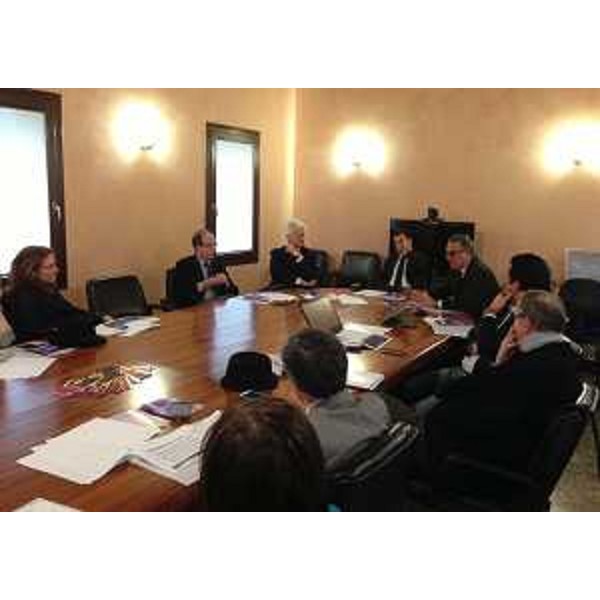 Gianni Torrenti (Assessore regionale Cultura) alla presentazione dell'attività svolta dal CORECOM nel 2015, con Giovanni Marzini e Alessandro Tesini (Presidente e vicepresidente CORECOM), Franco Iacop (Presidente Consiglio regionale) e Claudio Pedrotti (Sindaco Pordenone e presidente Provincia) - Pordenone 03/02/2016