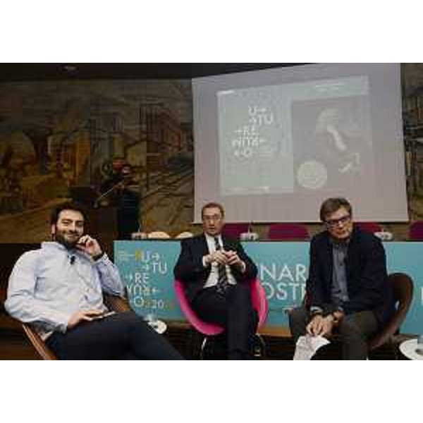 Emanuele Ferragina (Sciences Po Paris e Università Oxford), Sergio Bolzonello (Vicepresidente Regione FVG e assessore Attività produttive) e Giovanni Da Pozzo (Presidente CCIAA Udine) all'appuntamento "10 parole chiave per la ricostruzione economica" di Future Forum - Udine 05/02/2016