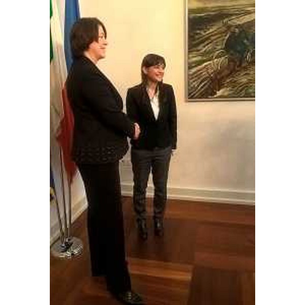 Violeta Bulc (Commissario europeo Trasporti) e Debora Serracchiani (Presidente Regione Friuli Venezia Giulia) nella sede della Presidenza della Regione FVG in piazza Unità d'Italia - Trieste 08/02/2016