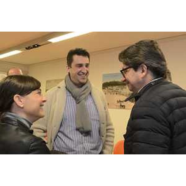 Debora Serracchiani (Presidente Regione Friuli Venezia Giulia), Gianluca Madriz (Presidente Azienda Speciale Porto Monfalcone) e Zeno D'Agostino (Commissario Autorità Portuale Trieste), in Municipio - Monfalcone 23/02/2016