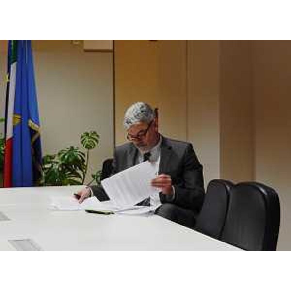 Paolo Panontin (Assessore regionale Autonomie locali e Coordinamento Riforme, Caccia e Risorse ittiche) all'incontro con i sindaci dei Comuni interessati dagli accessi al Tagliamento per la transumanza - Udine 03/03/2016