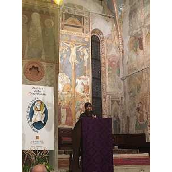 Debora Serracchiani (Presidente Regione Friuli Venezia Giulia) alla cerimonia di inaugurazione dei lavori di restauro dell'affresco raffigurante la Crocifissione, situato nella parte absidale del Duomo di Santa Maria Maggiore - Spilimbergo 03/03/2016