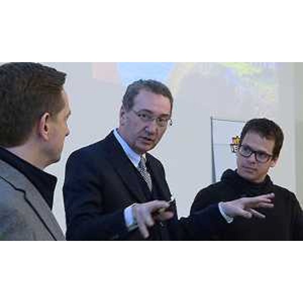 Sergio Bolzonello (Vicepresidente Regione FVG e assessore Attività produttive) all'apertura dell'evento "Start Up Live", al Lakeside Science and Technology Park - Klagenfurt 04/03/2016