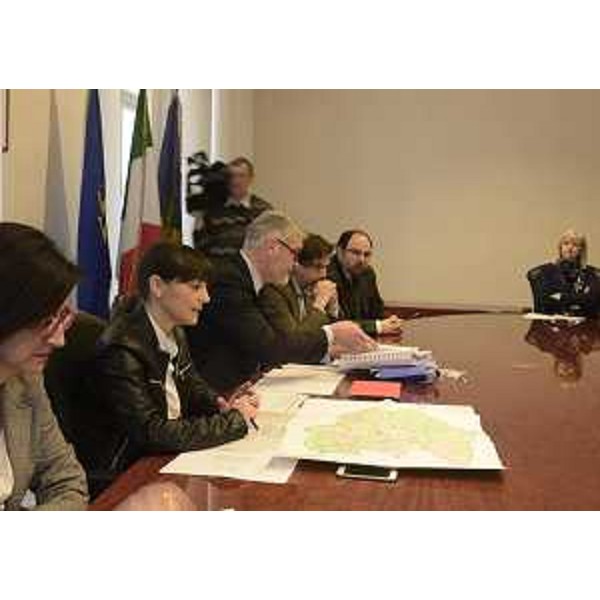 Sara Vito (Assessore regionale Ambiente ed Energia), Debora Serracchiani (Presidente Regione Friuli Venezia Giulia), Paolo Panontin (Assessore regionale Autonomie locali), Vincenzo Martines (Presidente V Commissione Consiglio regionale) all'incontro con i sindaci UTI Carso Isonzo Adriatico - Trieste 15/03/2016