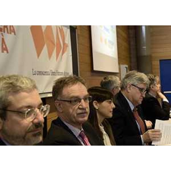 Furio Honsell (Sindaco Udine), Maurizio Fermeglia (Rettore Università Trieste), Debora Serracchiani (Presidente Regione Friuli Venezia Giulia) e Alberto Felice De Toni (Rettore Università Udine) al dibattito "Per una nuova primavera dell'Università" al polo economico dell'Ateneo - Udine 21/03/2016
