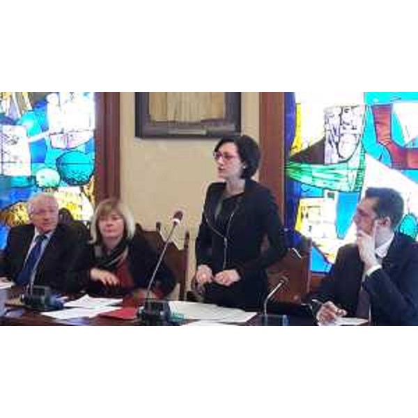 Claudio Kovatsch (Commissario straordinario Comune Grado), Isabella De Monte (Europarlamentare), Sara Vito (Assessore regionale Ambiente ed Energia) e Gianluca Madriz (Presidente CCIAA Gorizia) in Municipio - Grado 09/04/2016