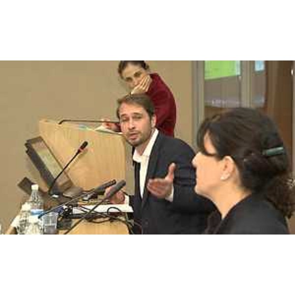 Gli assessori regionali Cristiano Shaurli (Risorse agricole e forestali) e Mariagrazia Santoro (Infrastrutture e Territorio) al convegno sugli Ecomusei a Villa Manin di Passariano - Codroipo 09/04/2016