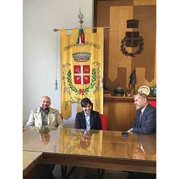 Franco Cristin (Consigliere comunale), Debora Serracchiani (Presidente Regione Friuli Venezia Giulia) e Claudio Bignolin (Sindaco San Pier d'Isonzo), in Municipio - San Pier d'Isonzo 18/04/2016