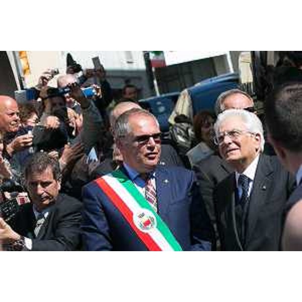 Sergio Mattarella (Presidente Repubblica Italiana), accompagnato da Paolo Urbani (Sindaco Gemona), a Gemona per le celebrazioni a 40 anni dal terremoto in Friuli - 06/05/2016