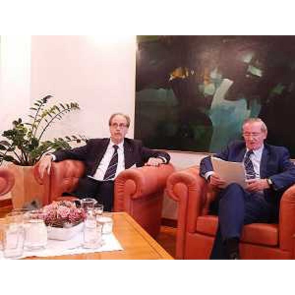 Gianni Torrenti (Assessore regionale Cultura, Sport e Solidarietà) e Gorazd Zmavc (Ministro Sloveni nel Mondo Repubblica di Slovenia) - Nova Gorica (SLO) 10/05/2016