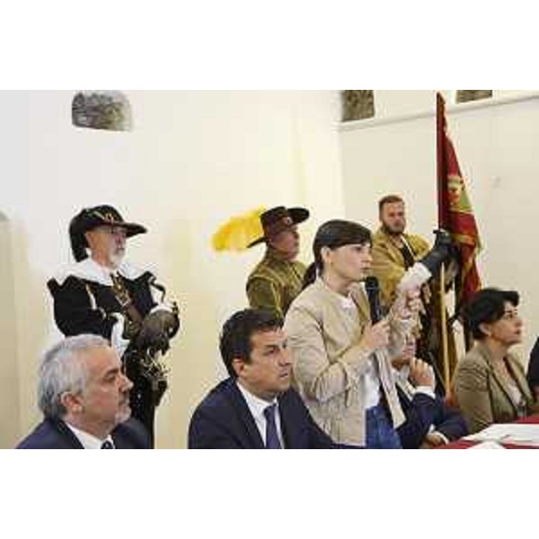 Corrado Azzollini (Sovrintendente Belle arti e Paesaggio FVG), Roberto Reggi (Direttore generale Agenzia del Demanio), Debora Serracchiani (Presidente Regione Friuli Venezia Giulia), Mariagrazia Santoro (Assessore regionale Infrastrutture e Territorio) alla presentazione del Protocollo d'intesa sul recupero e la valorizzazione del Patrimonio immobiliare pubblico del Friuli Venezia Giulia - Palmanova (UD) 13/06/2016