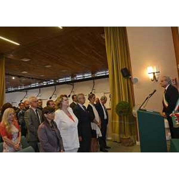 Debora Serracchiani (Presidente Regione Friuli Venezia Giulia), Diana Bracco (Presidente Fondazione Bracco), Roberto Fasan (Sindaco Torviscosa) alla presentazione del progetto di digitalizzazione dell'Archivio Snia Viscosa - Torviscosa (UD) 15/07/2016