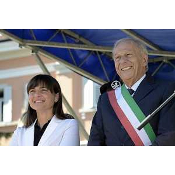 Debora Serracchiani (Presidente Regione Friuli Venezia Giulia) ed Ettore Romoli (Sindaco Gorizia) alle celebrazioni del centenario dell'entrata in forze delle truppe italiane a Gorizia, in piazza Vittoria - Gorizia 08/08/2016