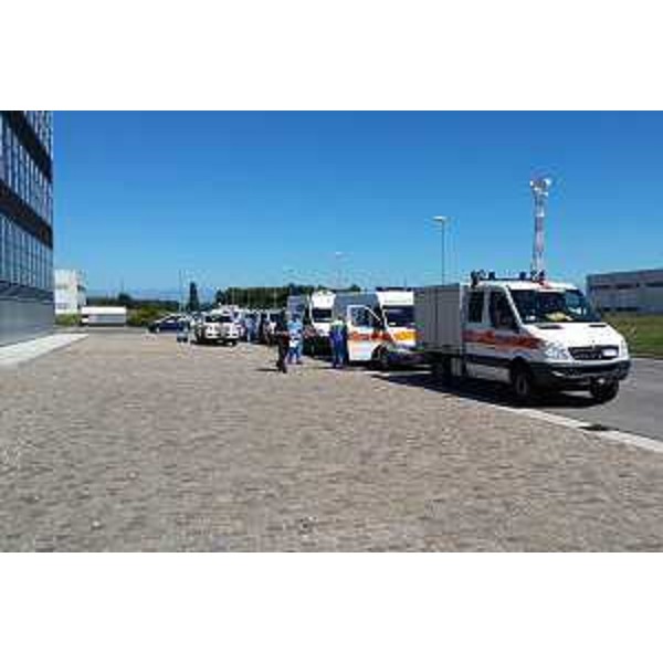 Mezzi della Regione Friuli Venezia Giulia in partenza verso i centri abitati del centro Italia colpiti stanotte da un grave terremoto - Centro operativo della Protezione civile del FVG - Palmanova 24/08/2016