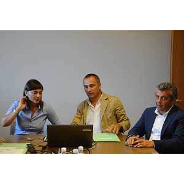 Debora Serracchiani (Presidente Regione Friuli Venezia Giulia), Luca Marchesi (Direttore generale ARPA FVG) e Francesco Martines (Sindaco Palmanova) nella sede dell'Agenzia Regionale per la Protezione dell'Ambiente (ARPA) - Palmanova 30/08/2016