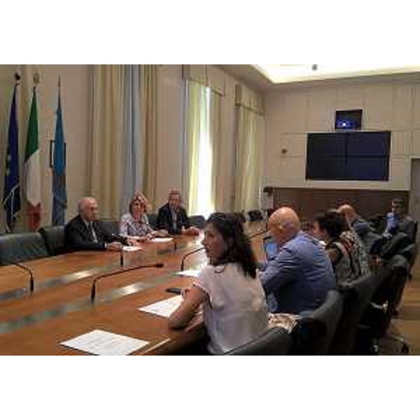 Gianluigi Scannapieco (Direttore generale IRCCS Burlo Garofolo), Maria Sandra Telesca (Assessore regionale Salute) e Adriano Marcolongo (Direttore centrale Salute Regione FVG) nel corso dell'illustrazione dei dati sullo screening neonatale esteso per le malattie metaboliche - Trieste 31/08/2016