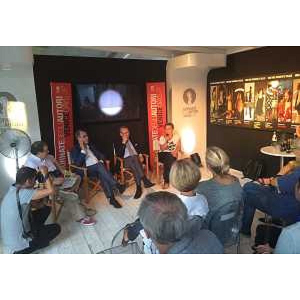 Gianni Torrenti (Assessore regionale Cultura, Sport e Solidarietà) e Sergio Bolzonello (Vicepresidente Regione FVG e assessore Attività produttive, Turismo e Cooperazione) all'evento di presentazione "Fotogrammi di emozioni. Un anno di cinema in Friuli Venezia Giulia", nello stand di PromoTurismo FVG all'Hotel Excelsior nell'ambito del Festival internazionale del Cinema - Venezia 05/09/2016 (Foto Gianluca Novel)