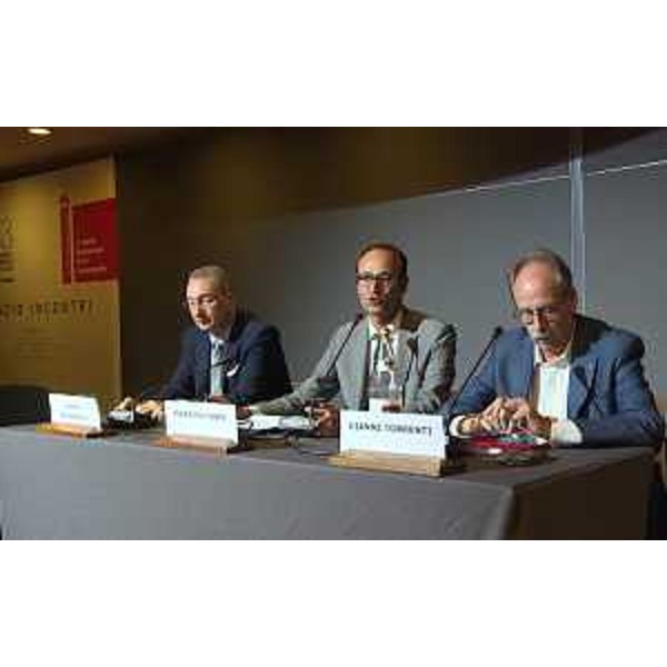 Sergio Bolzonello (Vicepresidente Regione FVG e assessore Attività produttive, Turismo e Cooperazione), Federico Caner (Vicepresidente Regione Veneto) e Gianni Torrenti (Assessore regionale Cultura, Sport e Solidarietà) alla conferenza stampa sul ruolo di FVG Film Commission, nello spazio incontri dell'Hotel Excelsior nell'ambito della Mostra internazionale d'Arte cinematografica - Venezia 05/09/2016