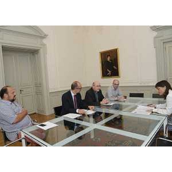 Carlo Maria Redaelli (Arcivescovo Gorizia) e Oliviero Forti (Responsabile immigrazione Caritas italiana) presentano "Migramed 2016", annuale Meeting internazionale della Caritas del Mediterraneo, a Debora Serracchiani (Presidente Regione Friuli Venezia Giulia) - Trieste 16/09/2016