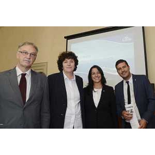 Maurizio Fermeglia (Rettore Università Trieste), Loredana Panariti (Assessore regionale Lavoro e Formazione), Silvia Cagnone e Matteo Savi (Employee Engagement director e Recruiting & Selection coordinator Costa Crociere) alla presentazione del Recruiting Day (Trieste 22 ottobre a bordo di Costa Mediterranea) - Trieste 28/09/2016