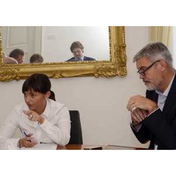 Debora Serracchiani (Presidente Regione Friuli Venezia Giulia) e Paolo Panontin (Assessore regionale Autonomie locali e Coordinamento Riforme) al Tavolo sull'Unione Territoriale Intercomunale (UTI) Giuliano - Trieste 29/09/2016