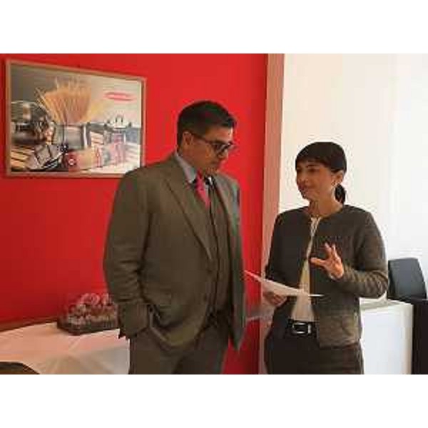 Furio Bragagnolo (Presidente Pasta Zara) e Debora Serracchiani (Presidente Regione Friuli Venezia Giulia) nello stabilimento di Pasta Zara - Trieste 11/10/2016