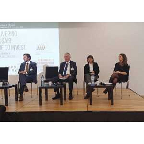 George Alexakis (Responsabile Politiche europee Creta), Nikola Dobroslavic (Presidente Regione Dubrovnik-Neretva), Debora Serracchiani (Presidente Regione Friuli Venezia Giulia) e Manuela Bora (Assessore Politiche europee Regione Marche) al convegno sulla strategia adriatico-ionica, nella sede della Regione Emilia-Romagna - Bruxelles 12/10/2016