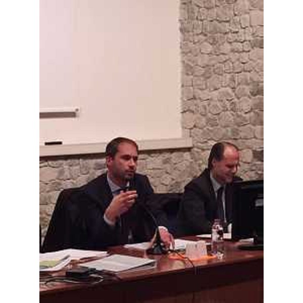 Cristiano Shaurli (Assessore regionale Risorse agricole e forestali) alla pubblica audizione per il riconoscimento della denominazione IGP della Pitina - Maniago 12/10/2016
