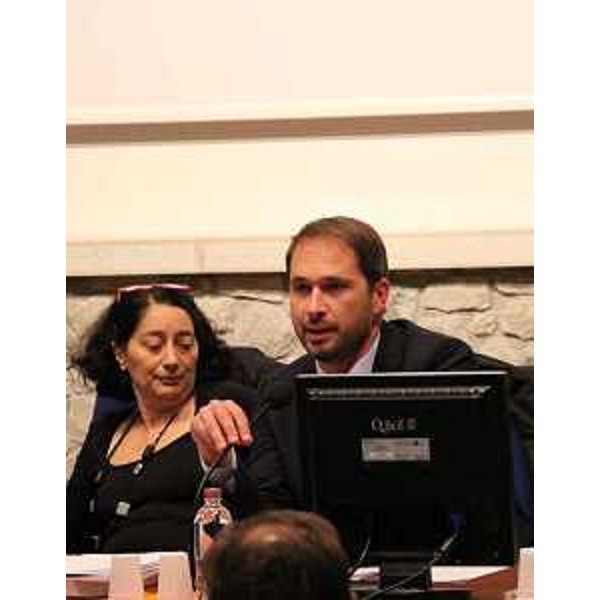 Cristiano Shaurli (Assessore regionale Risorse agricole e forestali) alla pubblica audizione per il riconoscimento della denominazione IGP della Pitina - Maniago 12/10/2016 (Foto Lis Aganis Ecomuseo Dolomiti Friulane)