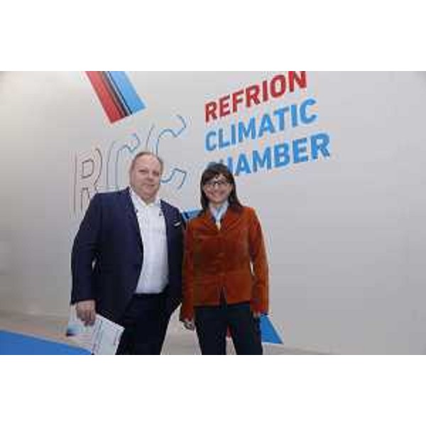 Daniele Stolfo (Titolare Gruppo Refrion) e Debora Serracchiani (Presidente Regione Friuli Venezia Giulia) all'inaugurazione del laboratorio climatico dell'Azienda Refrion, dedicato ai test di prestazioni delle unità di raffreddamento per applicazioni industriali - Flumignano di Talmassons 17/12/2016 (Foto FULVIO Udine)