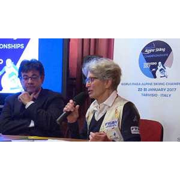 Luca Pancalli (Presidente Comitato italiano paralimpico) e Tiziana Nasi (Presidente FISIP) alla presentazione dei Campionati mondiali di Sci alpino paralimpico (Tarvisio 22-31 gennaio 2017), nella sede di rappresentanza della Regione FVG - Roma 12/01/2017