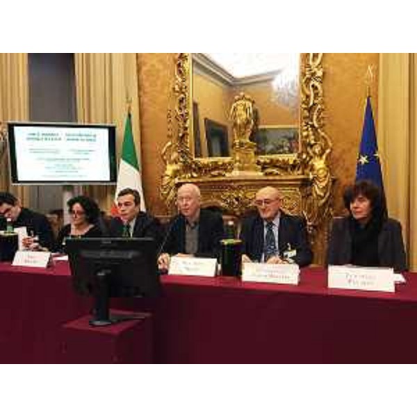 Lina Attalah (Giornalista egiziana), Vincenzo Amendola (Sottosegretario Esteri), Riccardo Noury (Portavoce Amnesty International Italia), Gianfranco Facco Bonetti (Presidente Collegio Mondo Unito "Adriatico") e Loredana Panariti (Assessore regionale Lavoro, Formazione, Istruzione FVG) alla Camera dei Deputati per l'istituzione di borse di studio in memoria di Giulio Regeni - Roma 03/02/2017