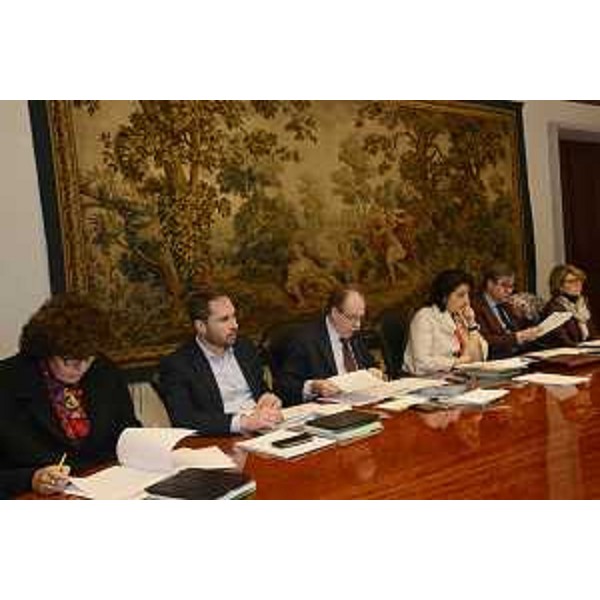 Gli assessori regionali Loredana Panariti (Lavoro, Formazione, Istruzione, Pari Opportunità, Politiche giovanili, Ricerca e Università), Cristiano Shaurli (Risorse agricole e forestali), Gianni Torrenti (Cultura, Sport e Solidarietà), Mariagrazia Santoro (Infrastrutture e Territorio), Francesco Peroni (Finanze, Patrimonio, Coordinamento e Programmazione Politiche economiche e comunitarie) e Maria Sandra Telesca (Salute, Integrazione socio-sanitaria, Politiche sociali e Famiglia) durante la riunione della Giunta del Friuli Venezia Giulia - Trieste 10/02/2017