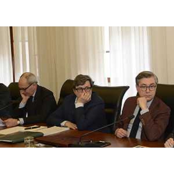 Pietro Del Fabbro (Presidente Friulia S.p.A.) , Maurizio Castagna (Presidente e amministratore delegato Autovie Venete S.p.A.) e Francesco Peroni (Assessore regionale Finanze) durante l'audizione in I Commissione consiliare su contenuti e impegni previsti dall'Accordo preliminare (Memorandum of understanding) tra Regione Friuli Venezia Giulia, Regione Veneto e ANAS - Trieste 17/02/2017
