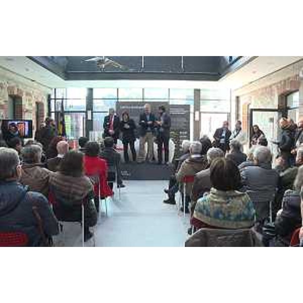 Furio Honsell (Sindaco Udine), Debora Serracchiani (Presidente Regione Friuli Venezia Giulia), Giuseppe Muscio (Direttore Museo) e Federico Pirone (Assessore Cultura Comune Udine) all'inaugurazione dei lavori di recupero dell'area dell'ex macello per il Museo friulano di storia naturale - Udine 18/02/2017