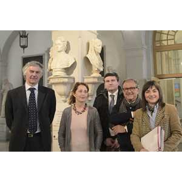 Fabio Bonetta, Erica Mastrociani, Franco Russo e Fabio Fonda (Direttore, presidente, membro CdA e vicepresidente ASP ITIS) con Debora Serracchiani (Presidente Regione Friuli Venezia Giulia) nella sede dell'Azienda pubblica di Servizi alla Persona ITIS - Trieste 03/03/2017