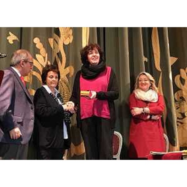 Antonio Di Bisceglie (Sindaco San Vito), Carla Ius (Premio San Vito 2017), Loredana Panariti (Assessore regionale Pari Opportunità) e Annamaria Poggioli [Presidente Commissione Regionale Pari Opportunità (CRPO)] alla celebrazione della Giornata internazionale della Donna, all'Antico Teatro Sociale Giangiacomo Arrigoni - San Vito al Tagliamento 08/03/2017