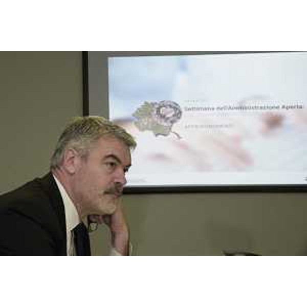 Paolo Panontin (Assessore regionale Autonomie locali e Coordinamento Riforme, Comparto unico, Sistemi informativi) alla conferenza stampa sulla Settimana nazionale dell'Amministrazione Aperta - Udine 10/03/2017