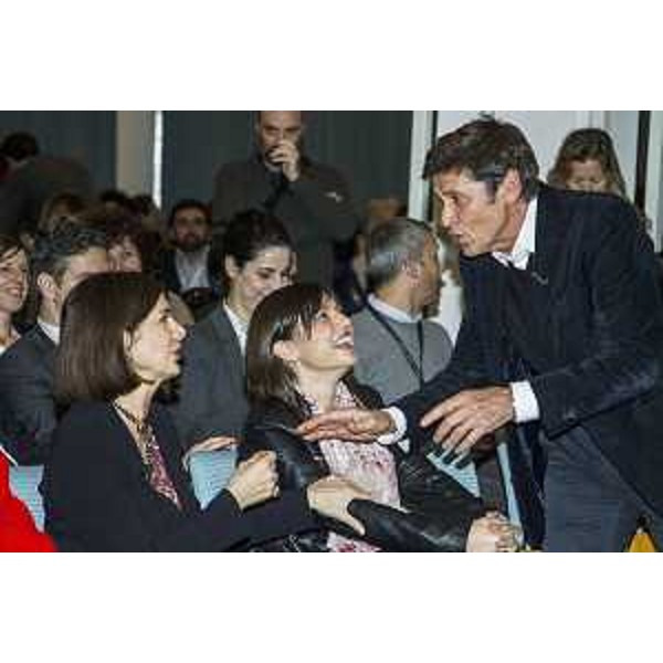 Laura Boldrini (Presidente Camera Deputati), Debora Serracchiani (Presidente Regione Friuli Venezia Giulia) e Gianni Morandi alla prima giornata dell'evento "Parole O_Stili", alla Stazione Marittima - Trieste 17/02/2017