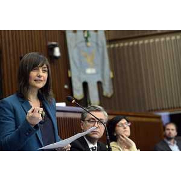 Debora Serracchiani (Presidente Regione Friuli Venezia Giulia) nell'Aula del Consiglio regionale - Trieste 04/04/2017