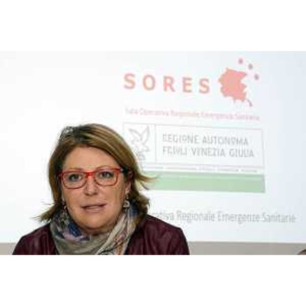 Maria Sandra Telesca (Assessore regionale Salute) alla presentazione dei primi dati sull'attività della Sala Operativa Regionale Emergenze Sanitarie (SORES) - Palmanova 12/04/2017