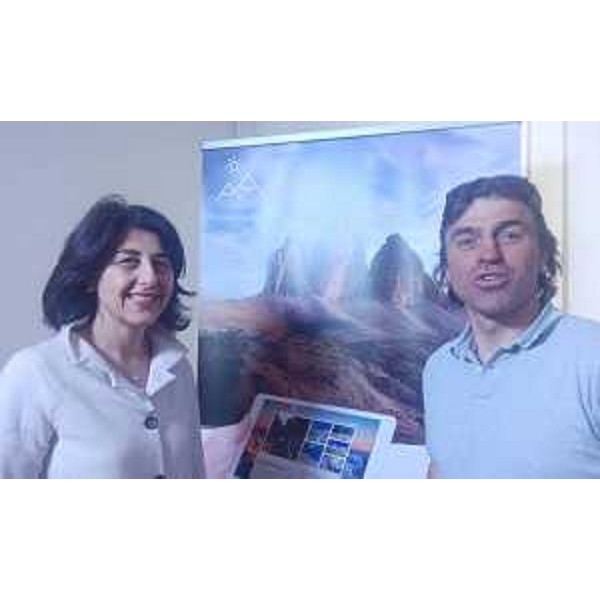 Mariagrazia Santoro (Assessore regionale Infrastrutture e Territorio, presidente Fondazione Dolomiti UNESCO) e Kristian Ghedina alla presentazione del portale "Dolomiti UNESCO ... un viaggio nell'Arcipelago fossile" - Roma 19/04/2017