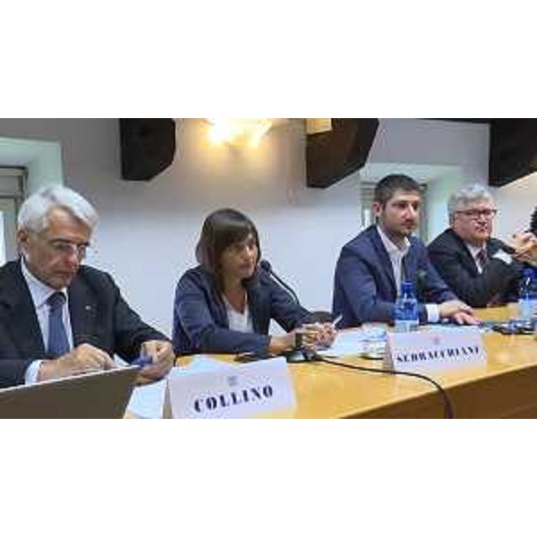 Giovanni Collino (Amministratore delegato DRIVEvolve), Debora Serracchiani (Presidente Regione Friuli Venezia Giulia), Matteo Tonon (Presidente Confindustria Udine) e Alberto Felice De Toni (Rettore Università Udine) al convegno "La flotta 4.0: risparmio, sicurezza, sostenibilità" - Udine 05/06/2017