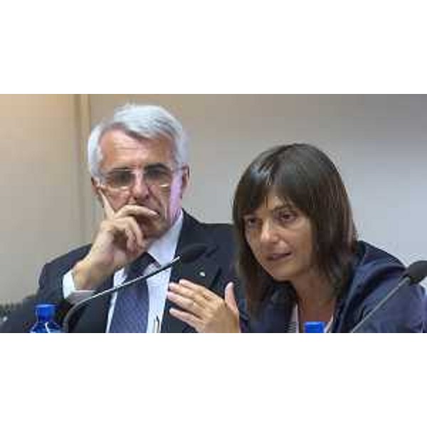 Giovanni Collino (Amministratore delegato DRIVEvolve) e Debora Serracchiani (Presidente Regione Friuli Venezia Giulia) al convegno "La flotta 4.0: risparmio, sicurezza, sostenibilità" - Udine 05/06/2017