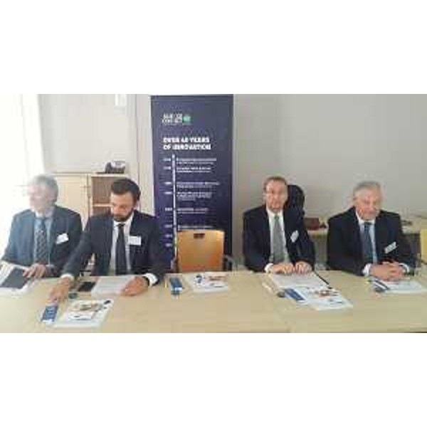 Renato Gennaro (Prorettore Università Trieste), Gabriele Toccafondi (Sottosegretario Istruzione, Università e Ricerca), Sergio Bolzonello (Vicepresidente Regione FVG e assessore Attività produttive, Turismo e Cooperazione) e Sergio Paoletti (Presidente Area Science Park) alla presentazione della candidatura di Trieste a capitale europea della scienza 2020 - Strasburgo 29/06/2017